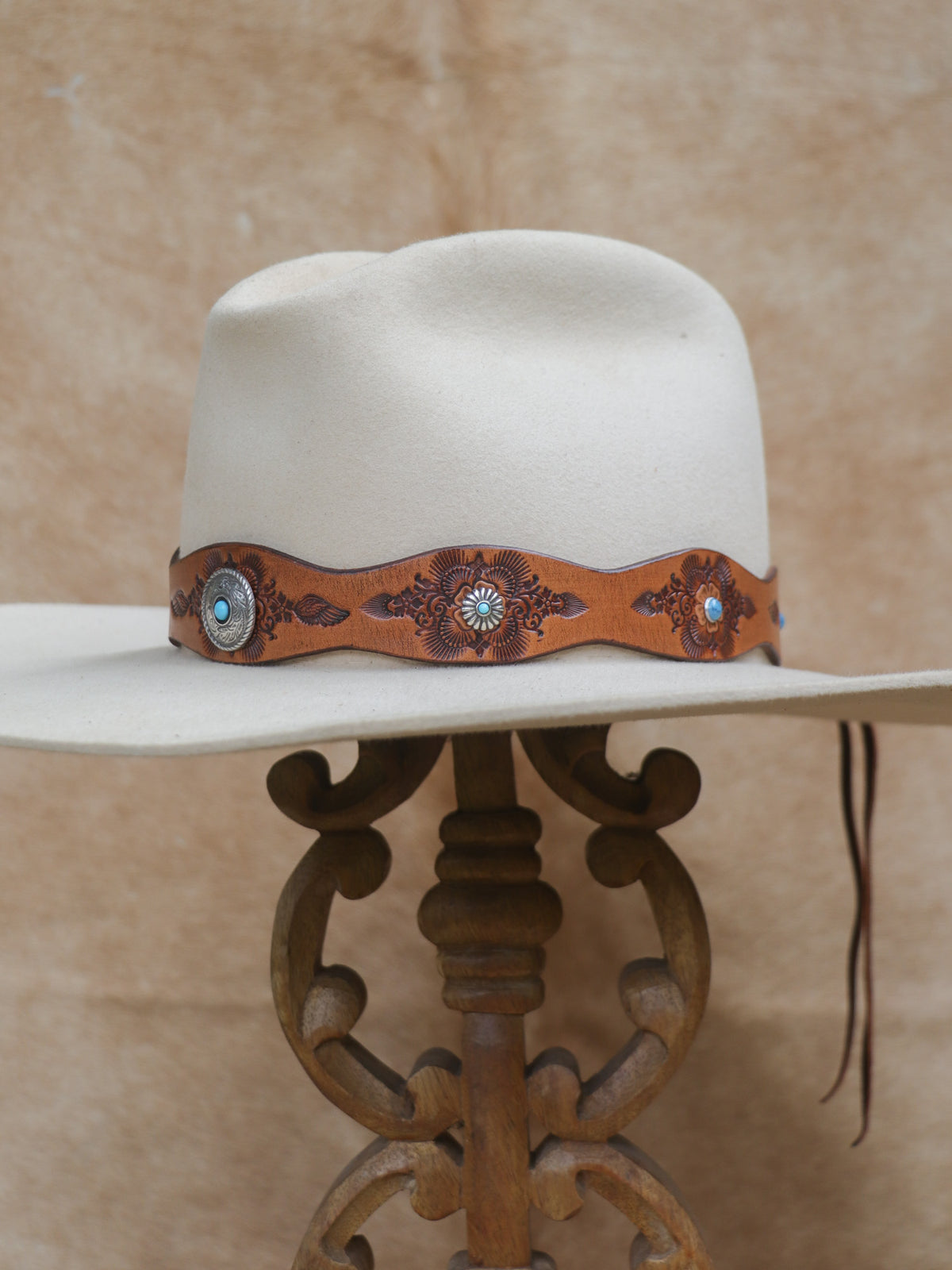 Desert Bloom Hat Band with Turquoise Conchos