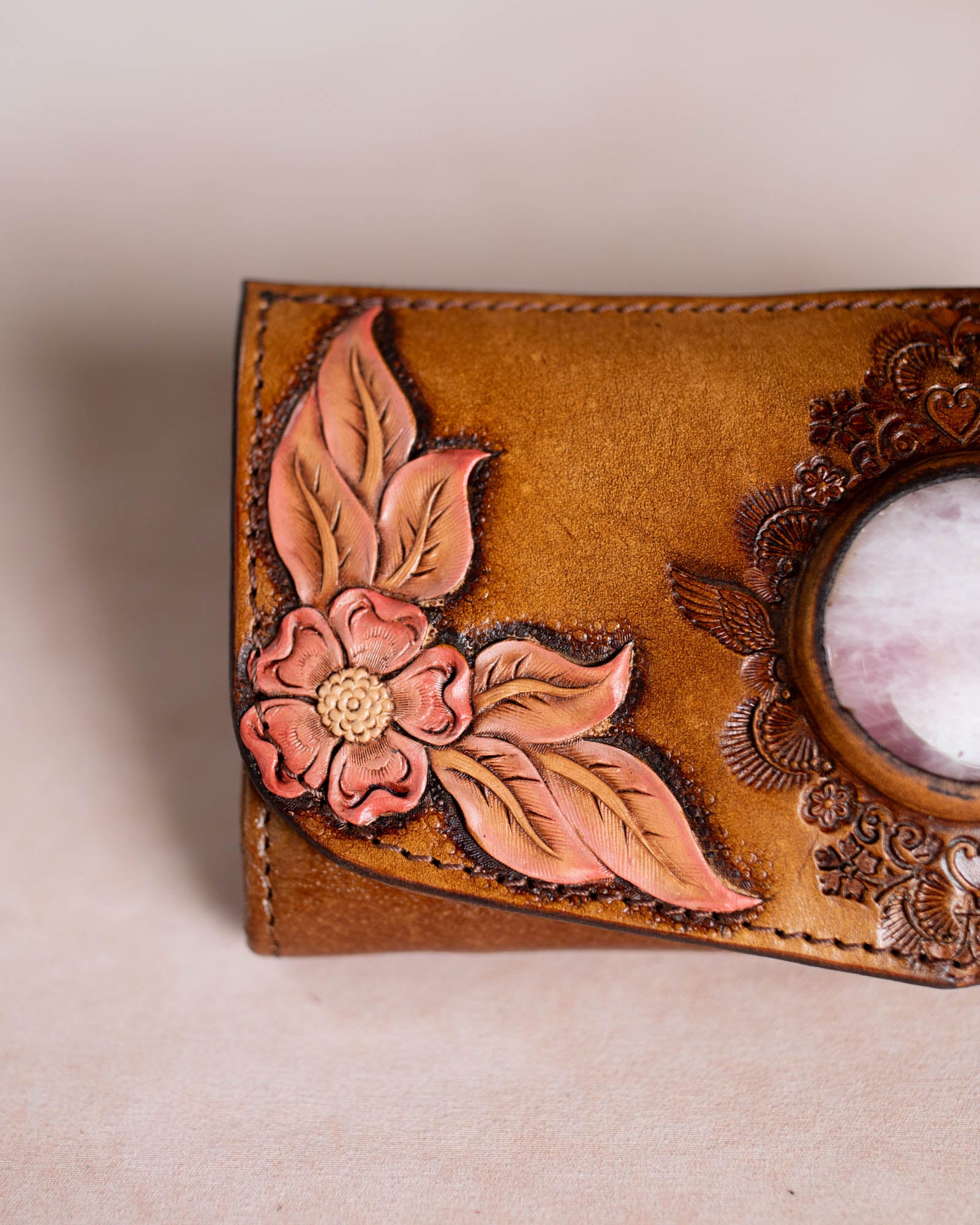 Hand Painted Flower Wallet with Rose Quartz