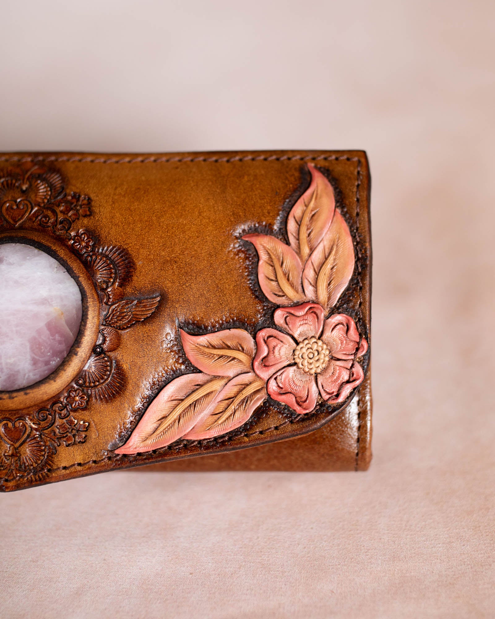 Hand Painted Flower Wallet with Rose Quartz