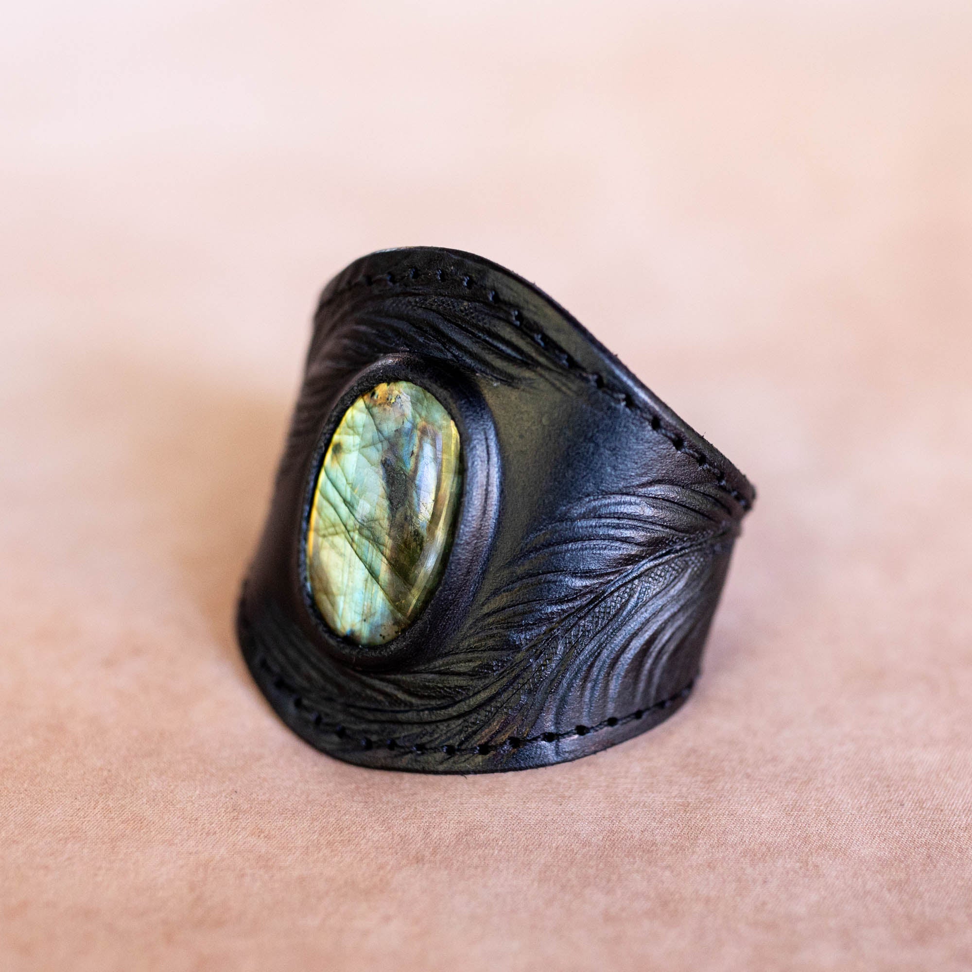 Eagle Feather Black Magic Cuff with Labradorite