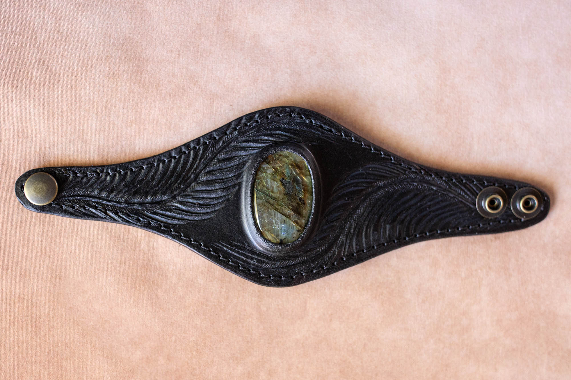 Eagle Feather Black Magic Cuff with Labradorite
