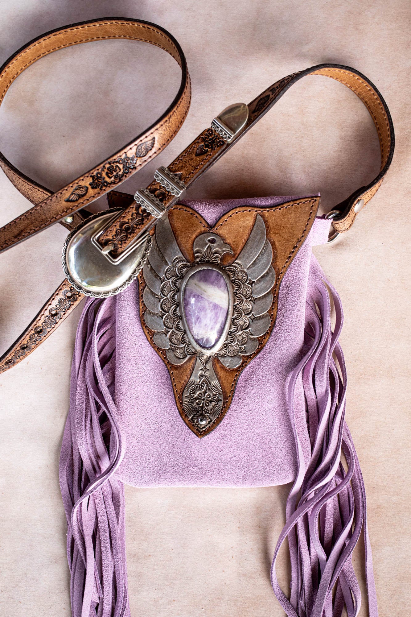 Lilac Thunderbird Gypsy Wanderer Phone Pouch with Amethyst