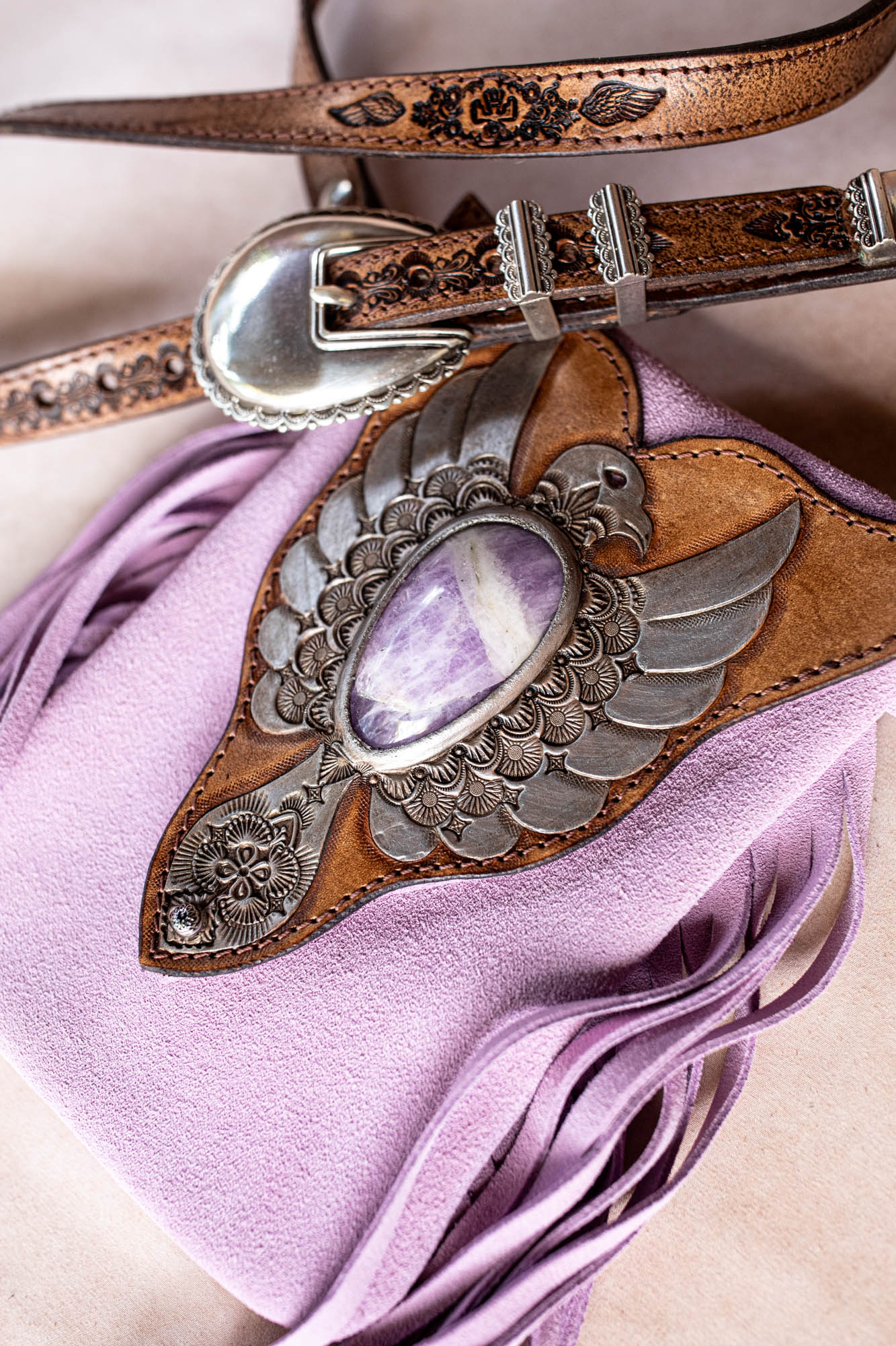 Lilac Thunderbird Gypsy Wanderer Phone Pouch with Amethyst
