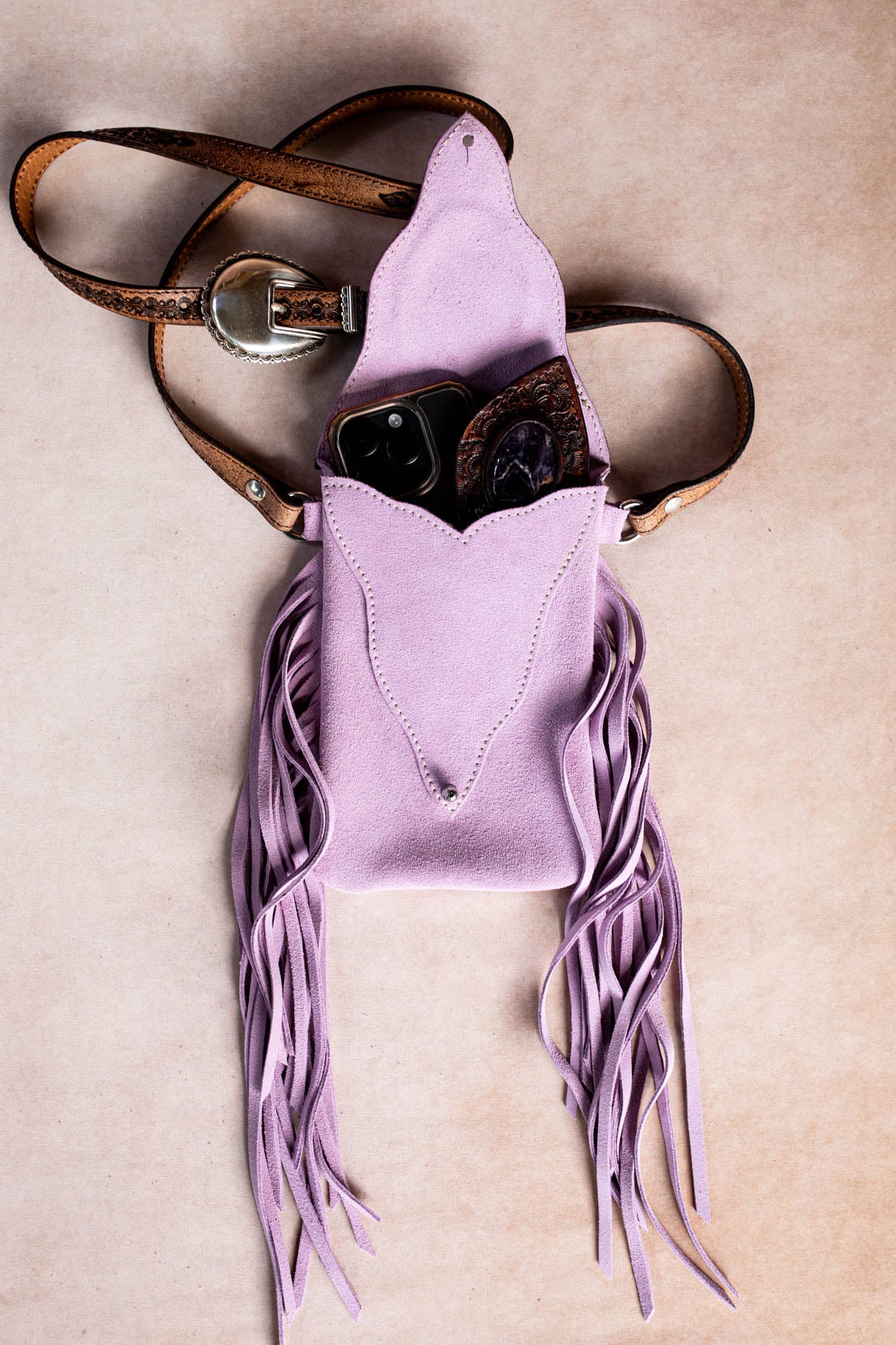 Lilac Thunderbird Gypsy Wanderer Phone Pouch with Amethyst