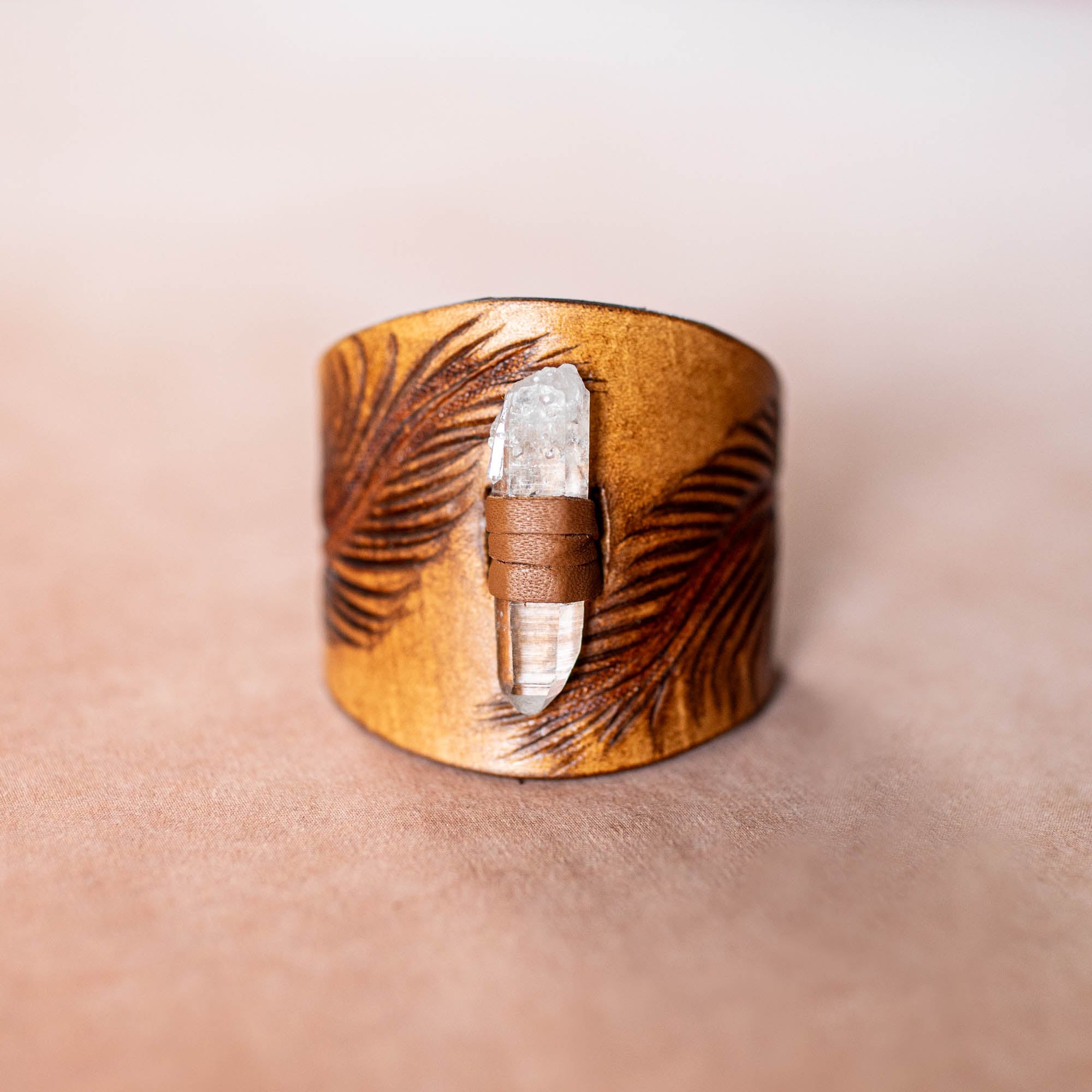 Petite Eagle Feather Priestess Cuff with Quartz Crystal