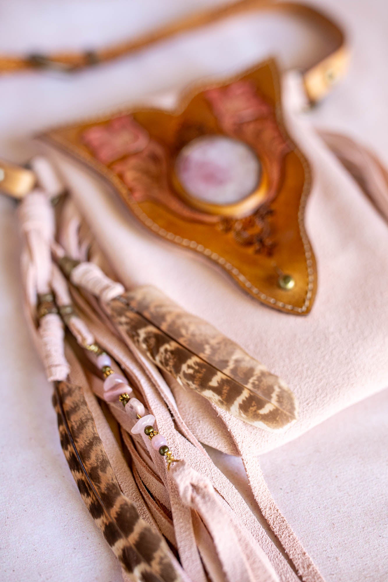 Western Floral Gypsy Wanderer Phone Pouch with Rose Quartz