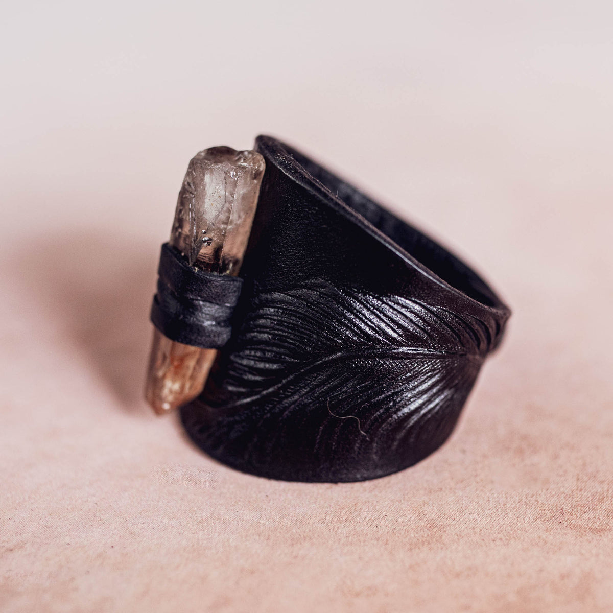 Petite Eagle Feather Priestess Cuff with Smoky Quartz
