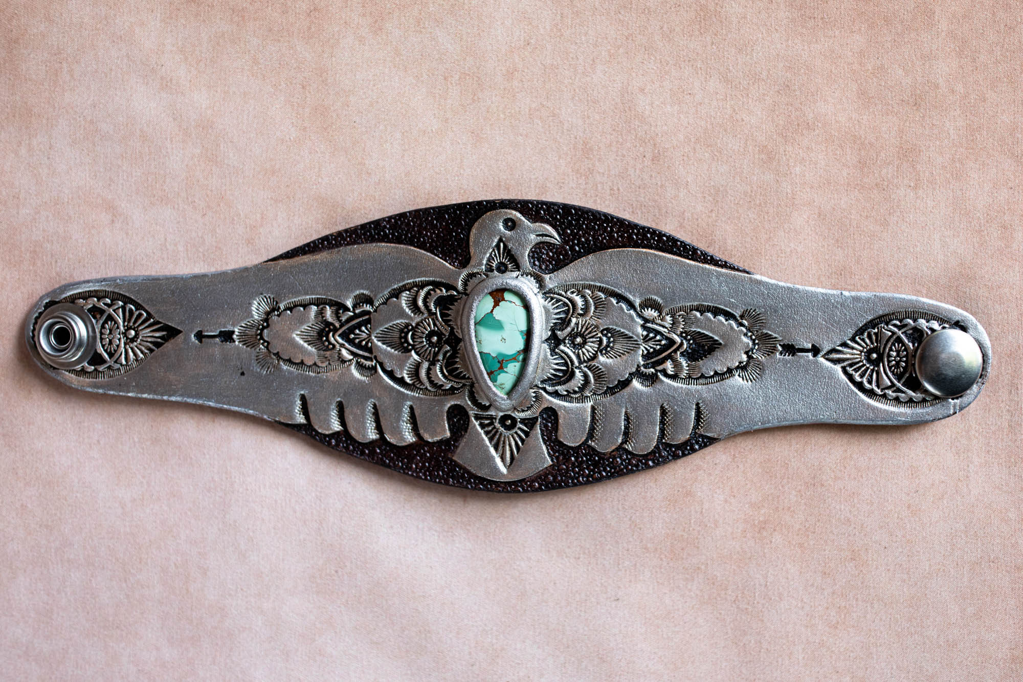 Hand Painted Thunderbird Cuff with Turquoise
