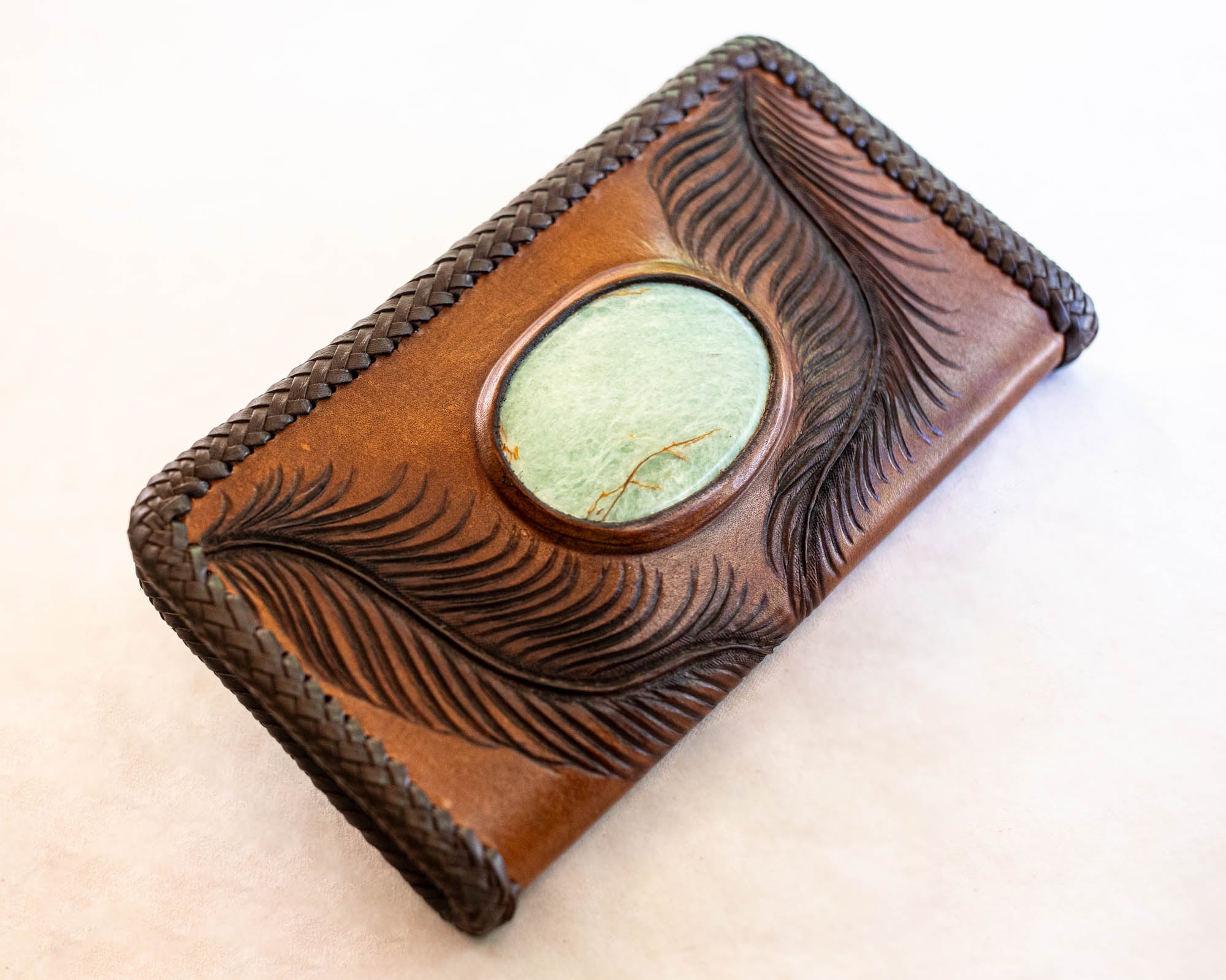 Large Eagle Feather Zip Wallet with Amazonite