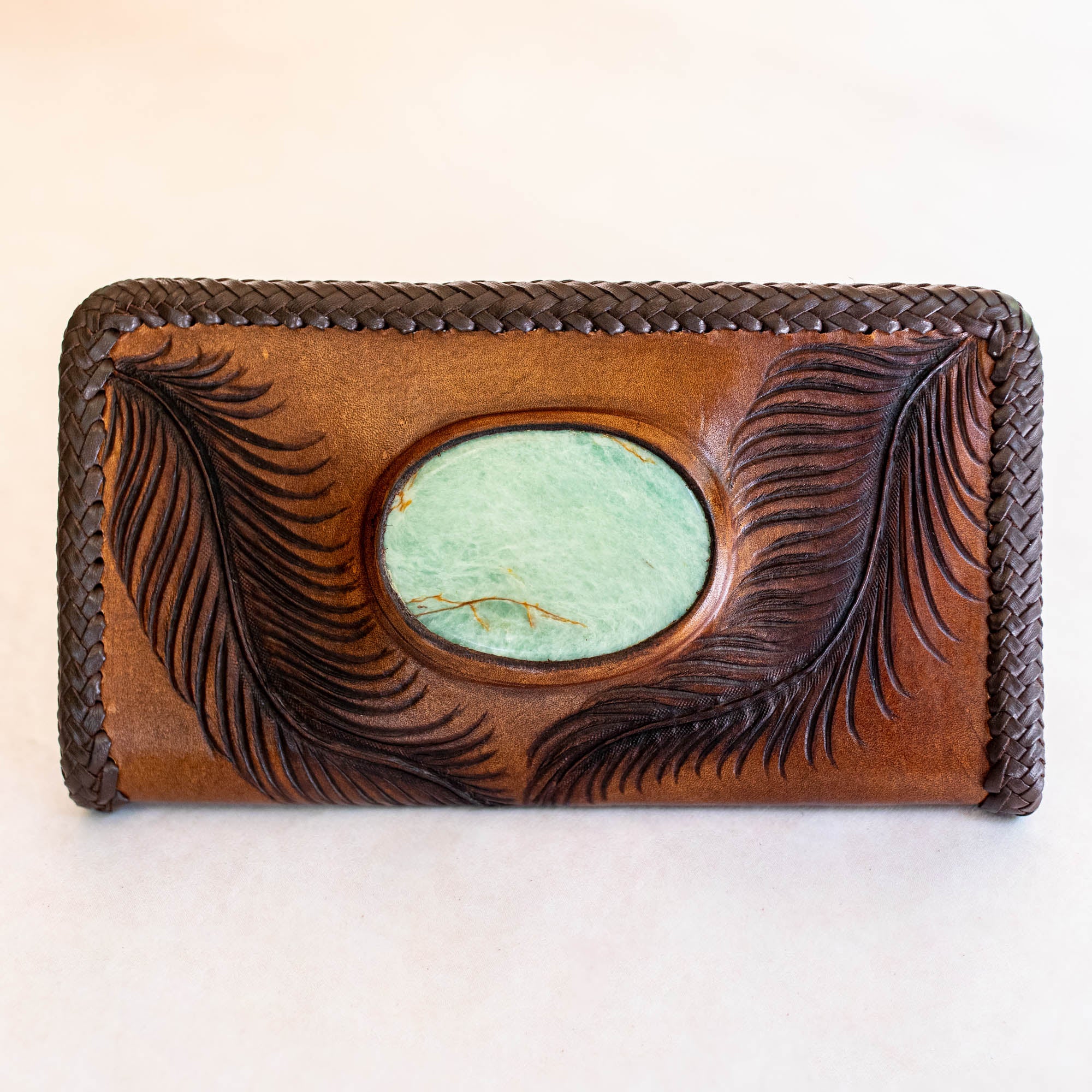 Large Eagle Feather Zip Wallet with Amazonite