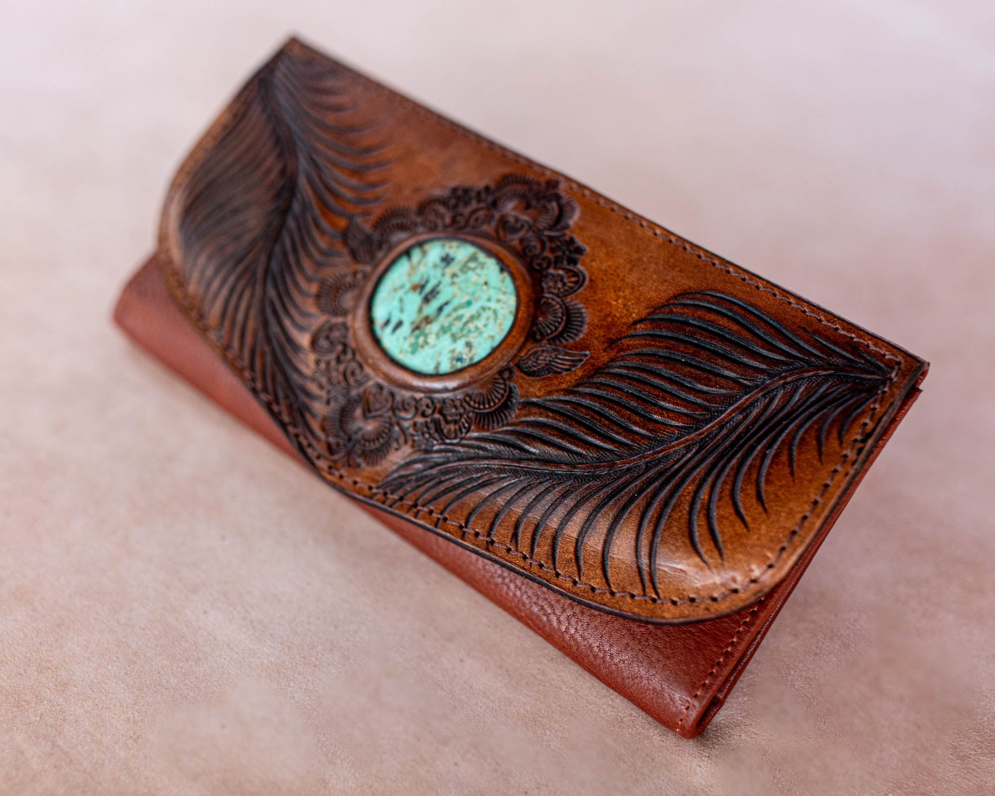 Eagle Feather Wallet with Mexican Turquoise
