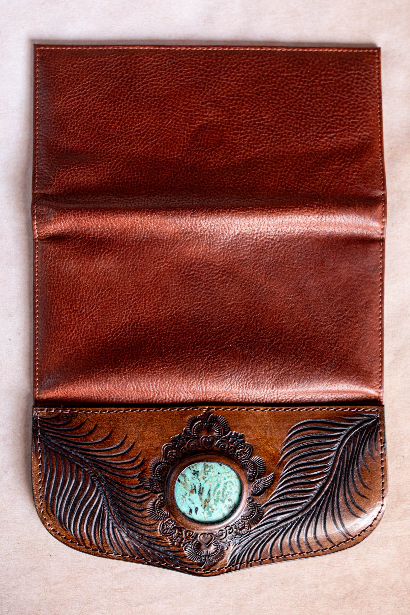 Eagle Feather Wallet with Mexican Turquoise