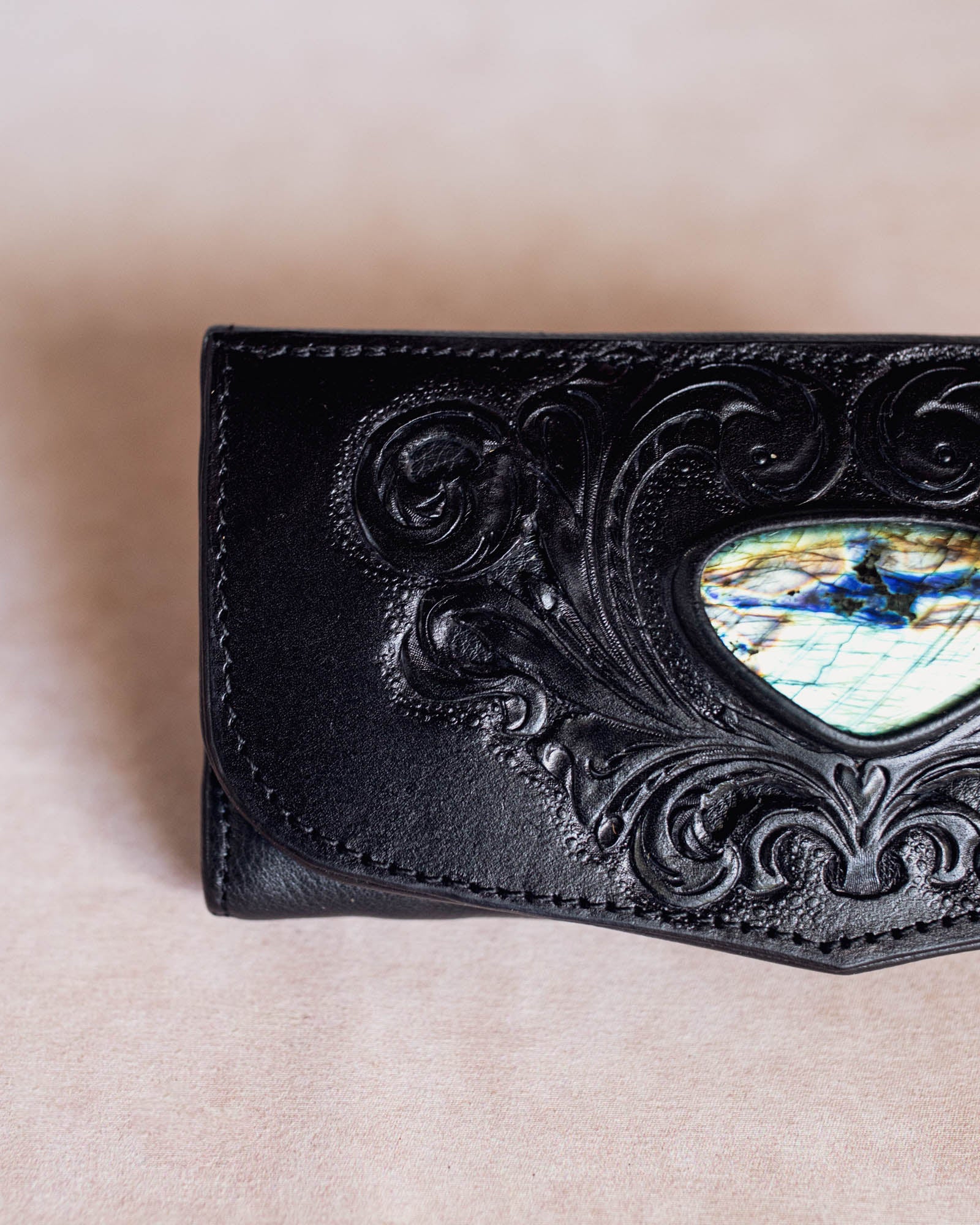 Black Magic Swirls Wallet with Labradorite