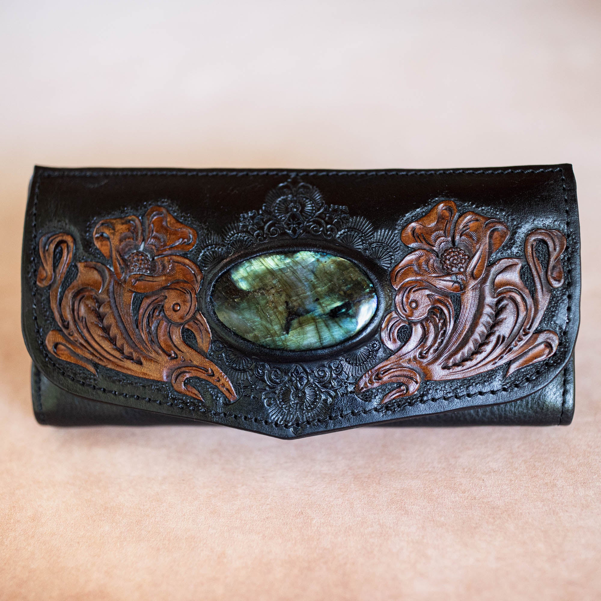 Black Bay Western Floral Wallet with Labradorite - Buffalo Girl®