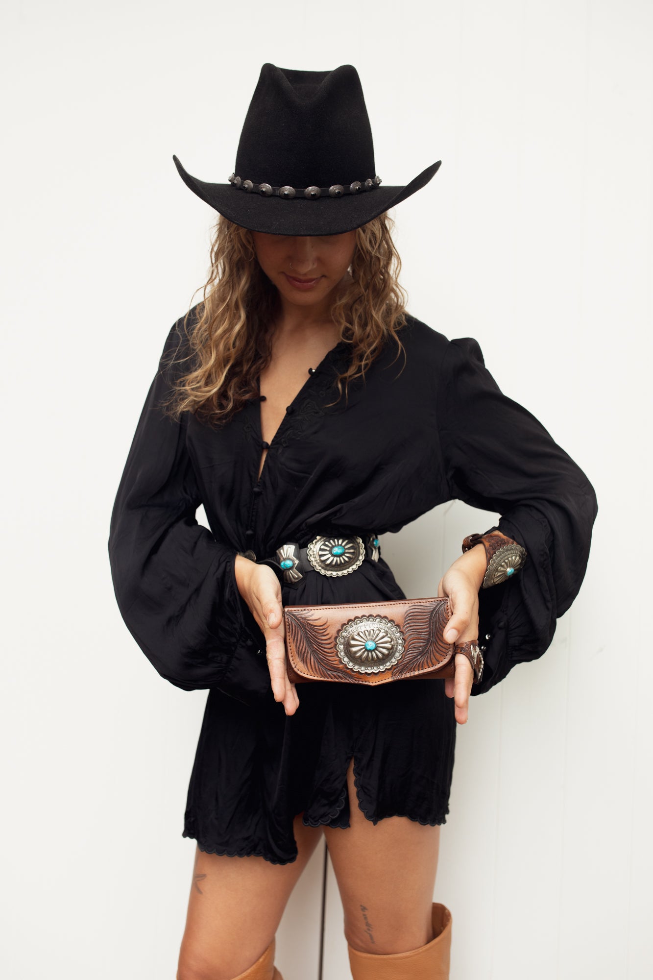Eagle Feather Wallet with Navajo Concho