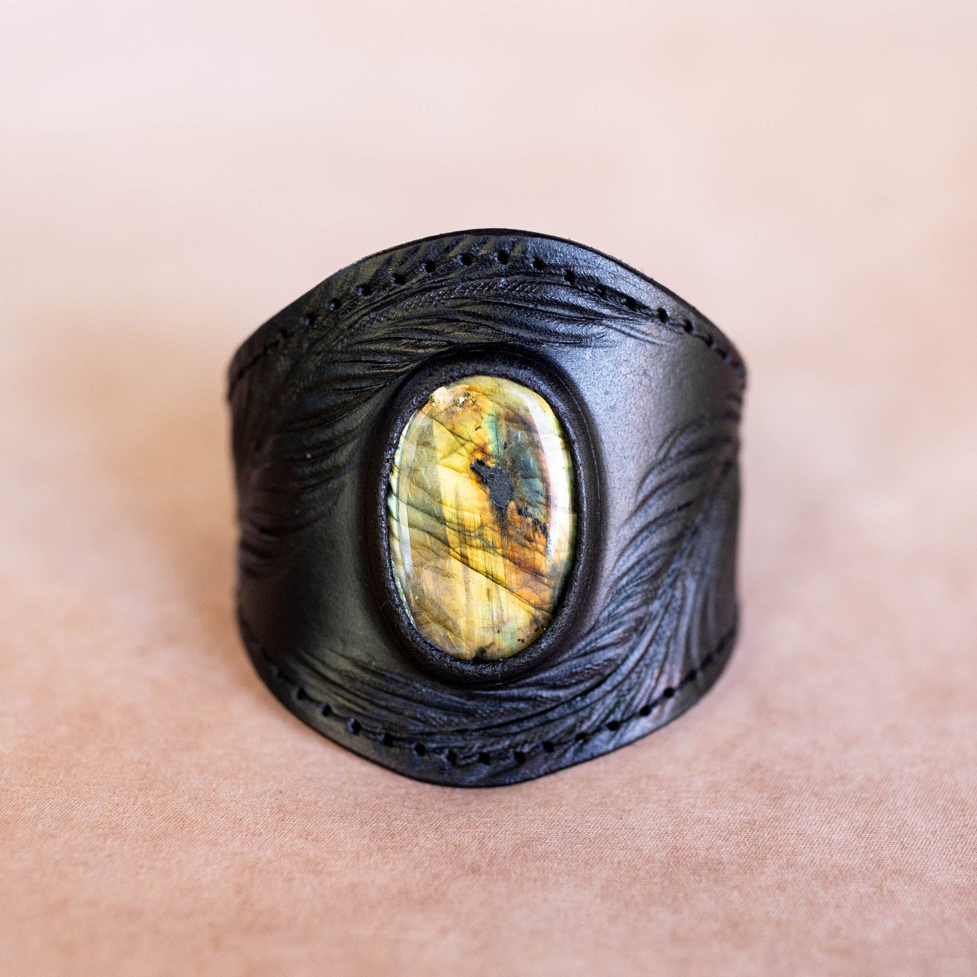 Eagle Feather Black Magic Cuff with Labradorite