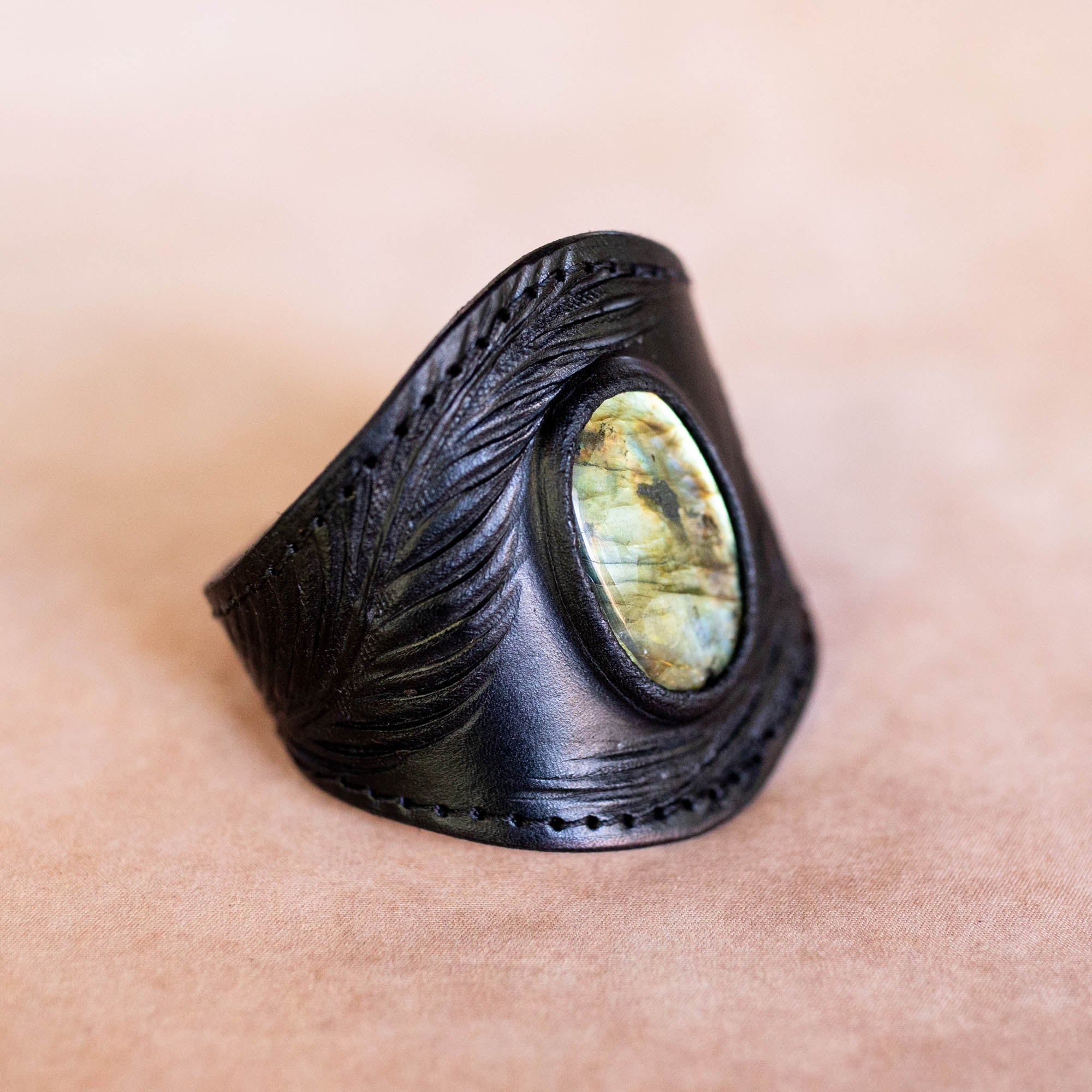 Eagle Feather Black Magic Cuff with Labradorite