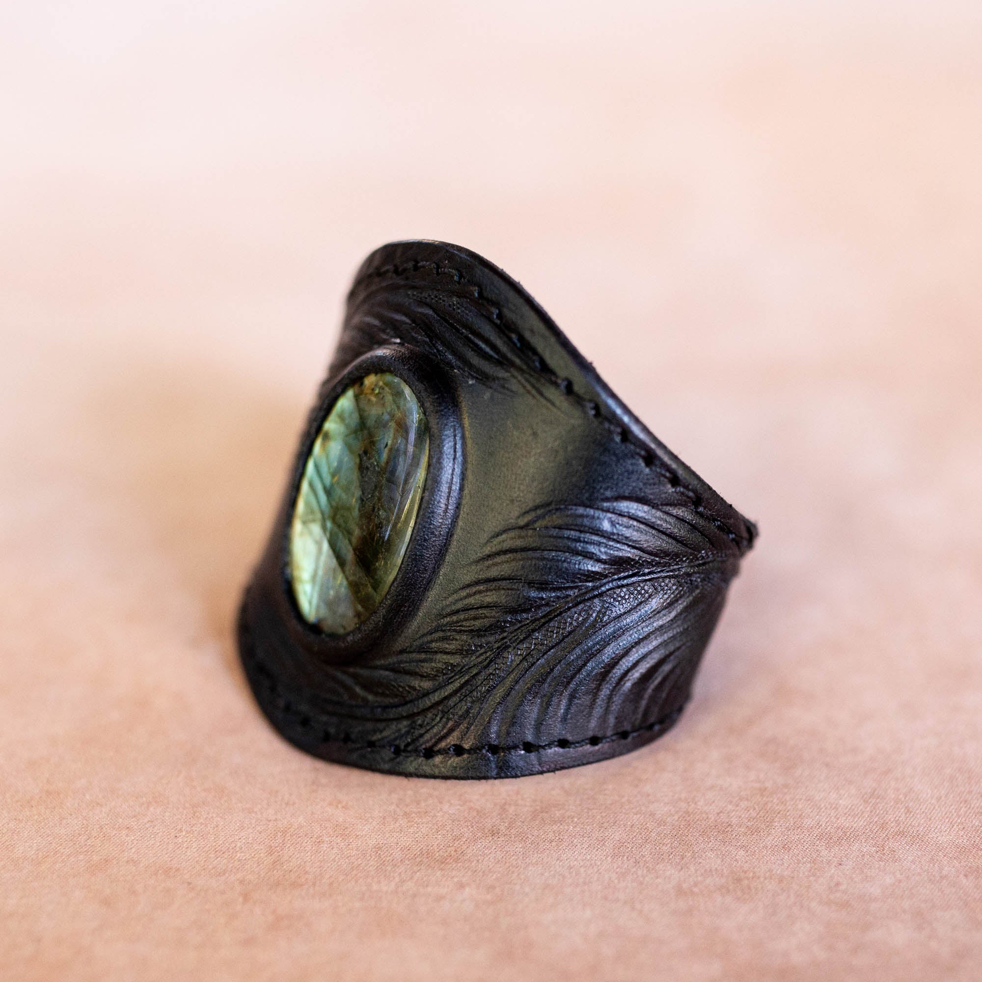 Eagle Feather Black Magic Cuff with Labradorite