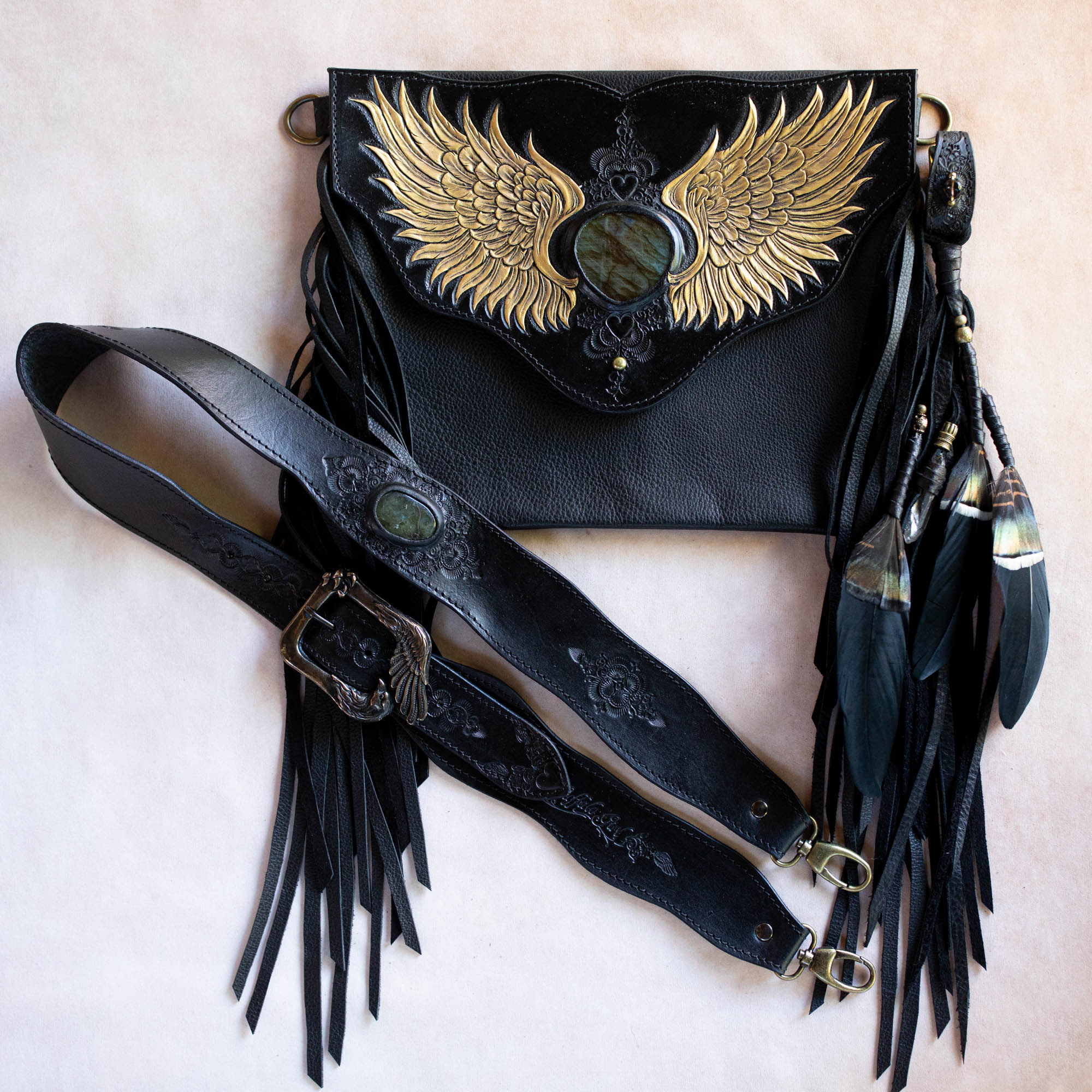 Guardian Wings Gypsy Wanderer Bag with Labradorite