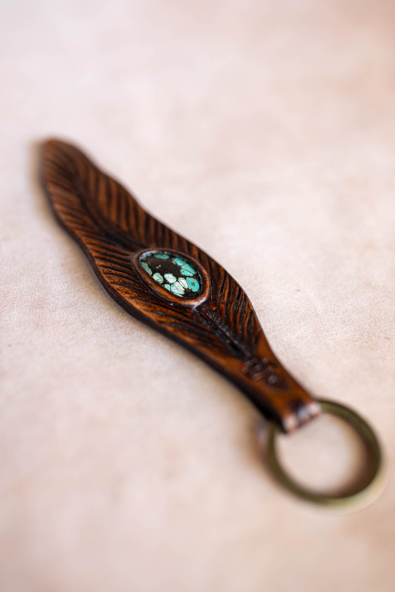 Feather Key Ring with Turquoise