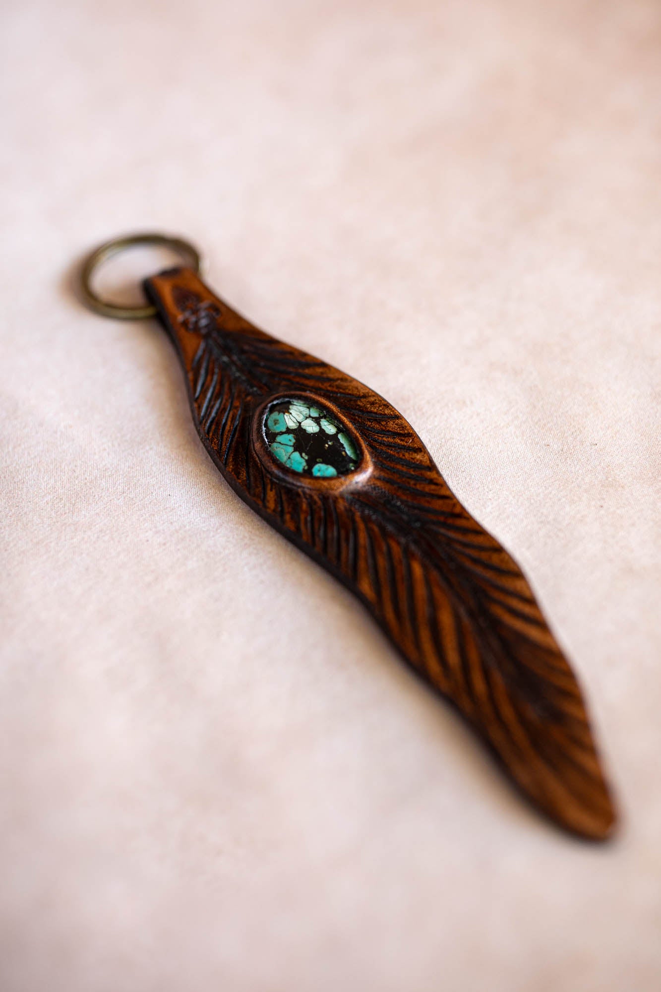 Feather Key Ring with Turquoise