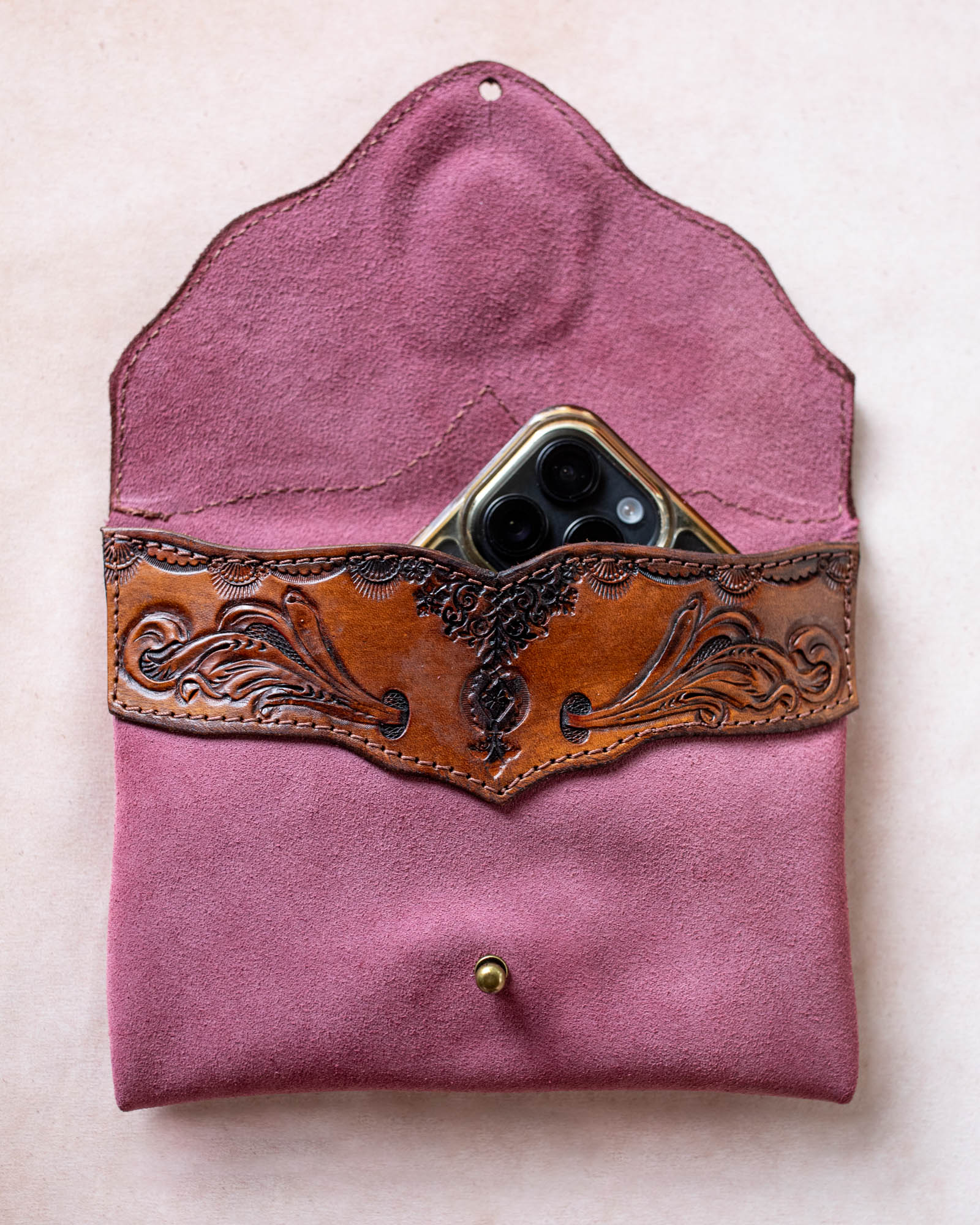 Western Floral Pouch with Pink Rhodonite