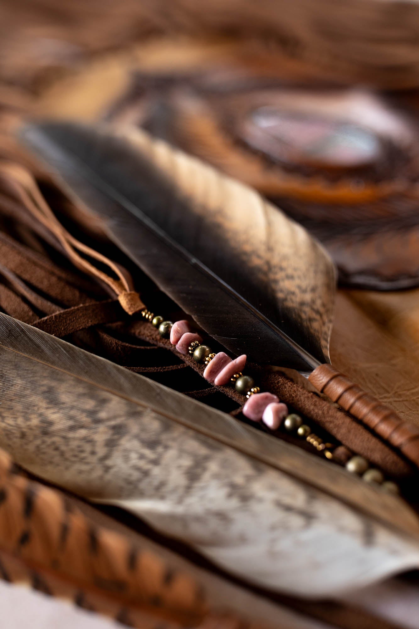Apache Tasseled Bag with Pink Rhodonite