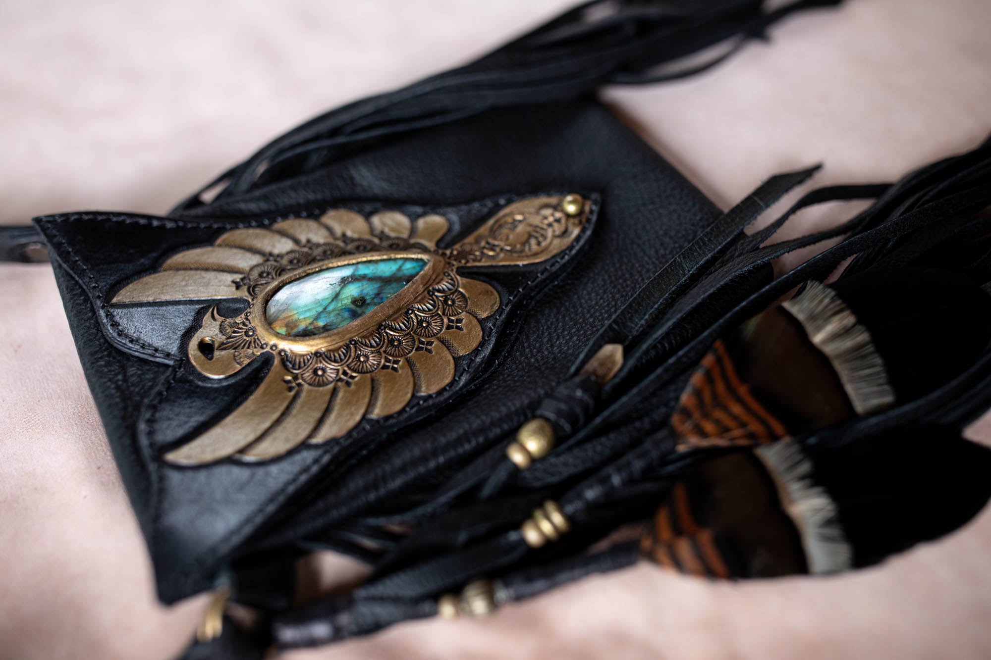 Thunderbird Gypsy Wanderer Phone Pouch with Labradorite