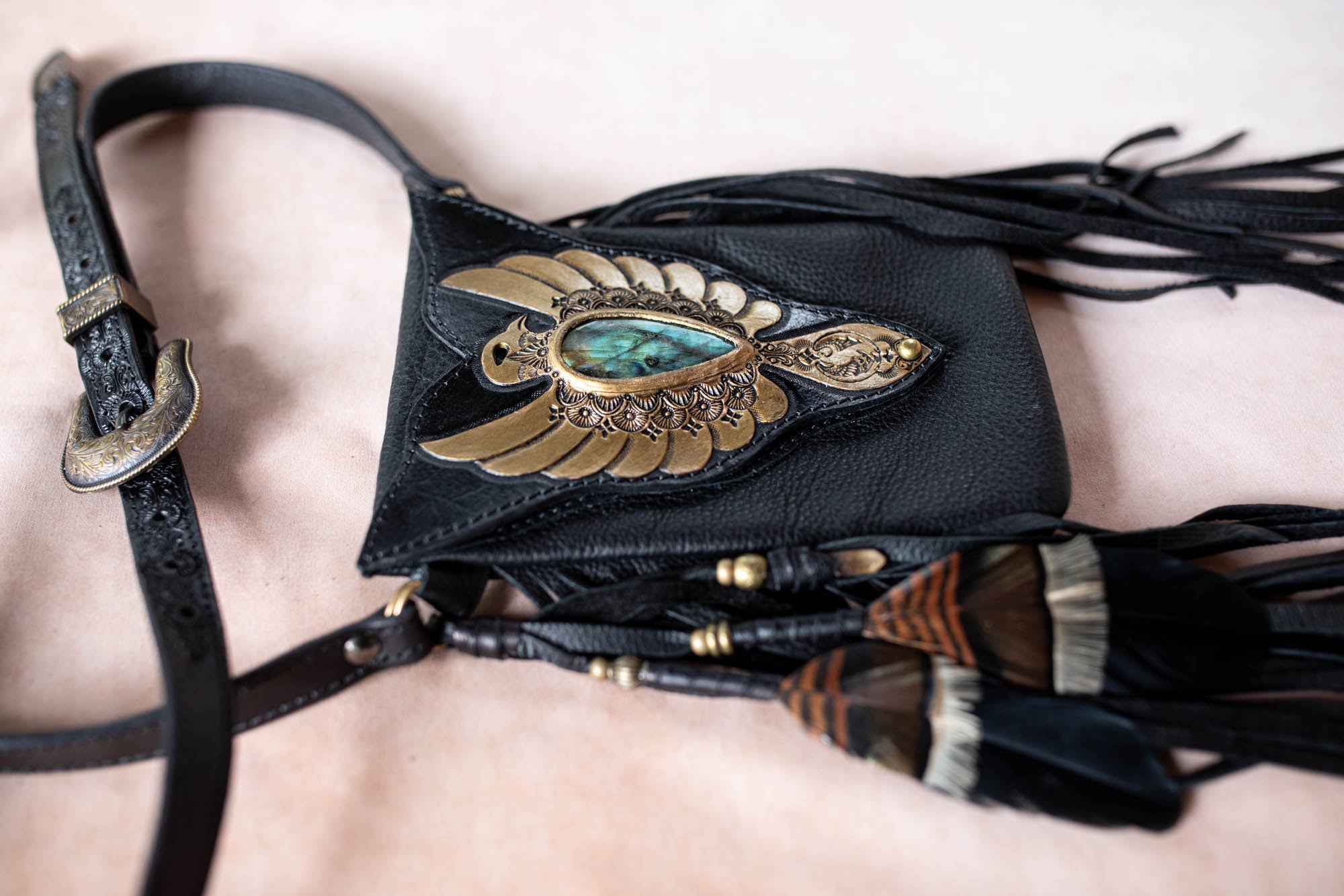 Thunderbird Gypsy Wanderer Phone Pouch with Labradorite