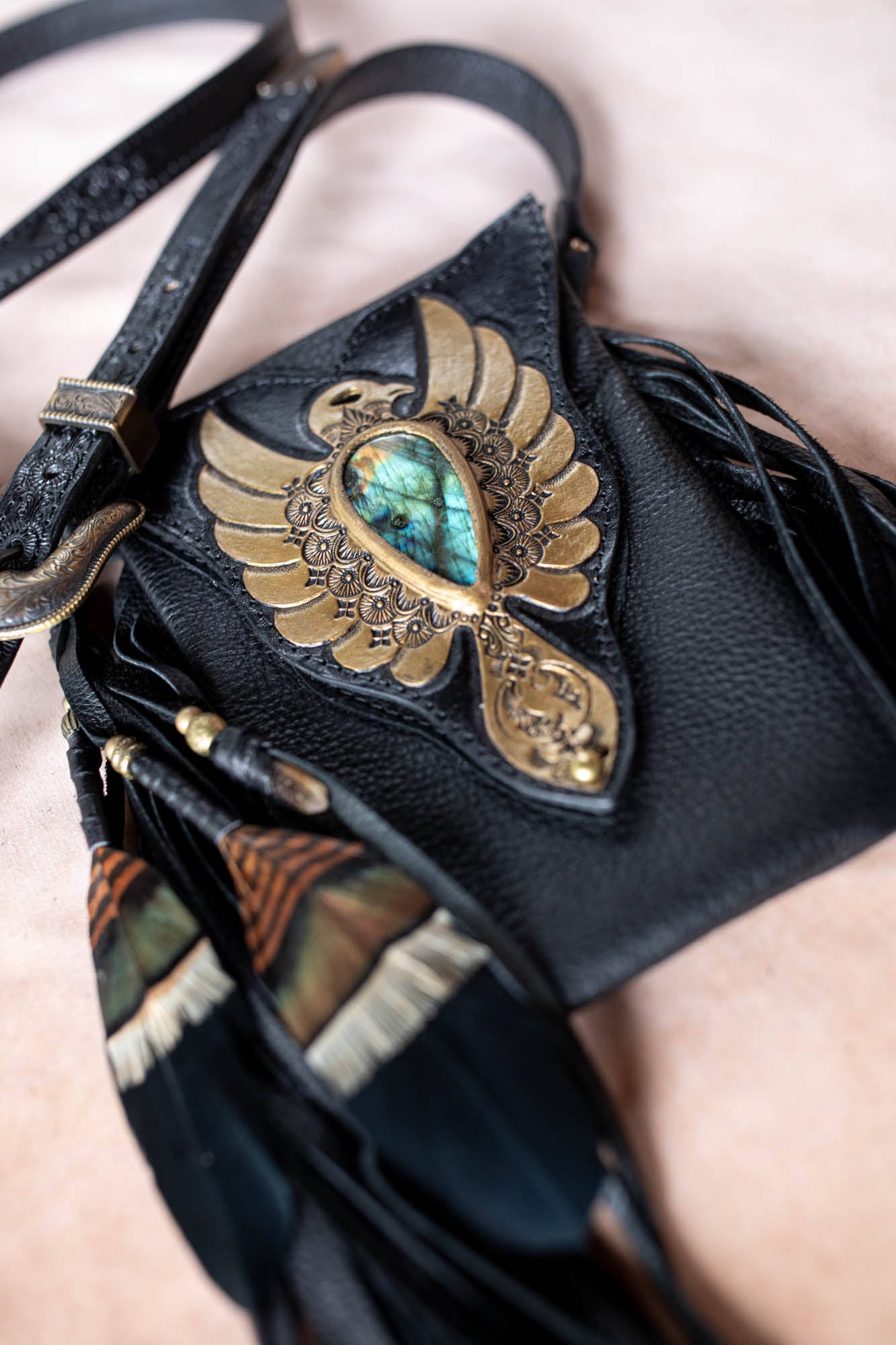 Thunderbird Gypsy Wanderer Phone Pouch with Labradorite
