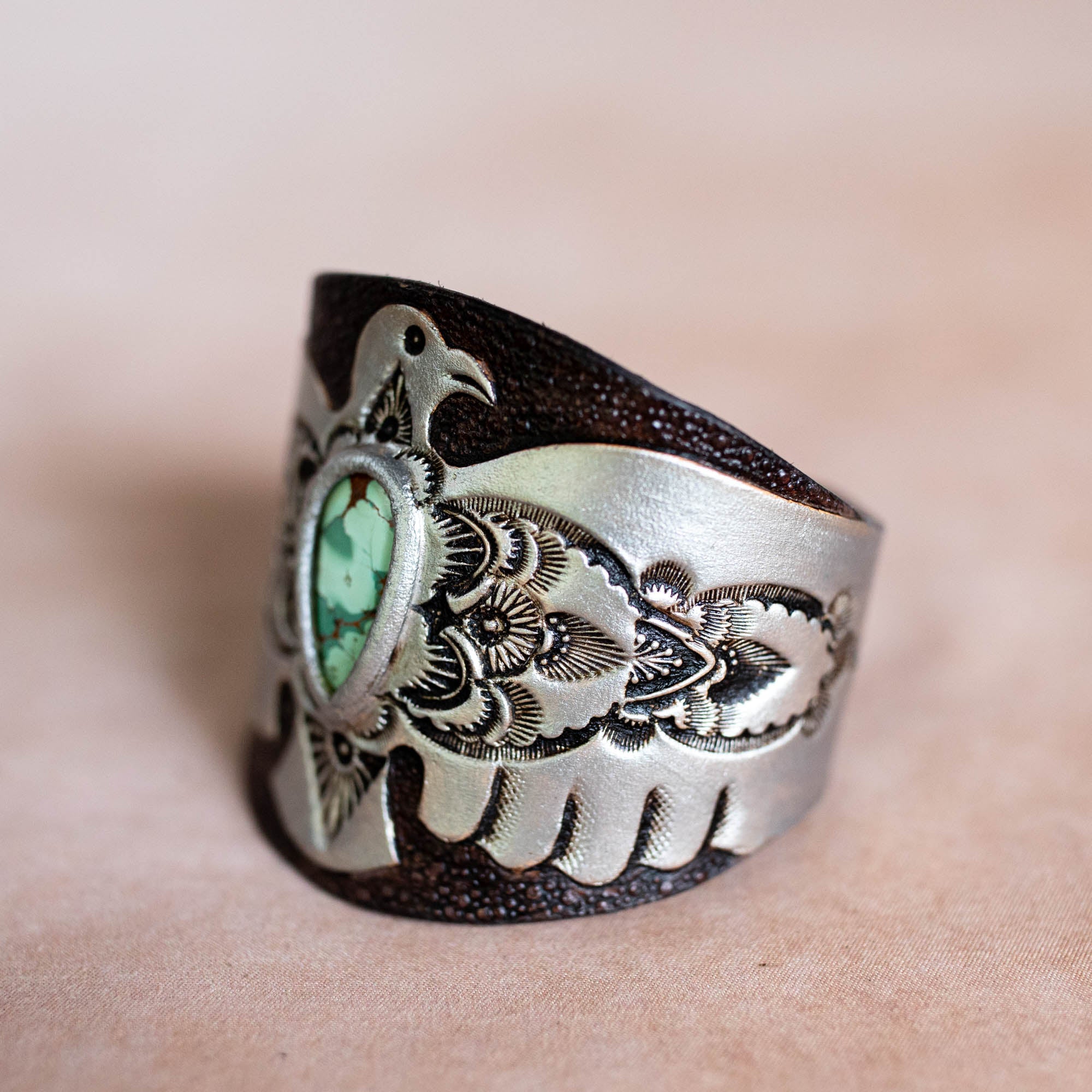 Hand Painted Thunderbird Cuff with Turquoise