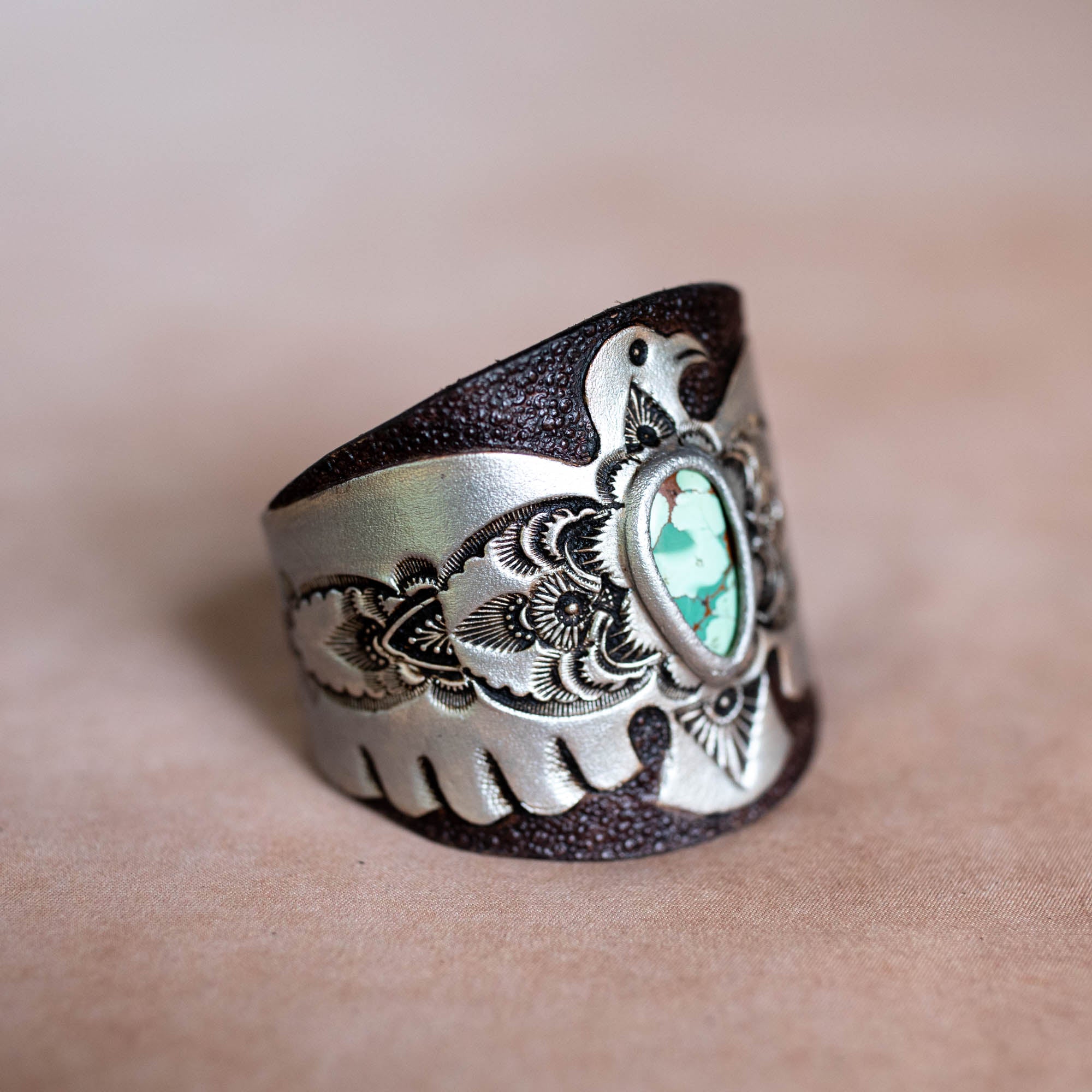 Hand Painted Thunderbird Cuff with Turquoise