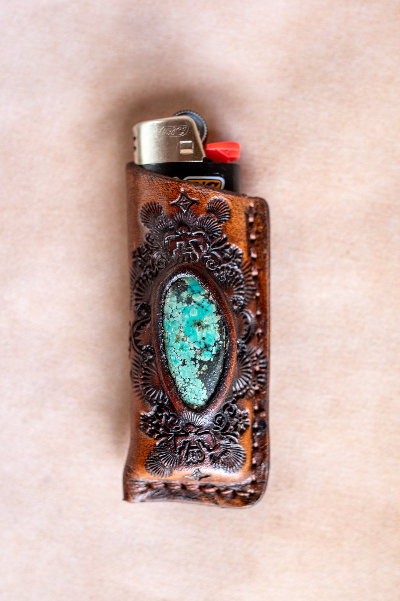 Woodstock Lighter Case with Turquoise