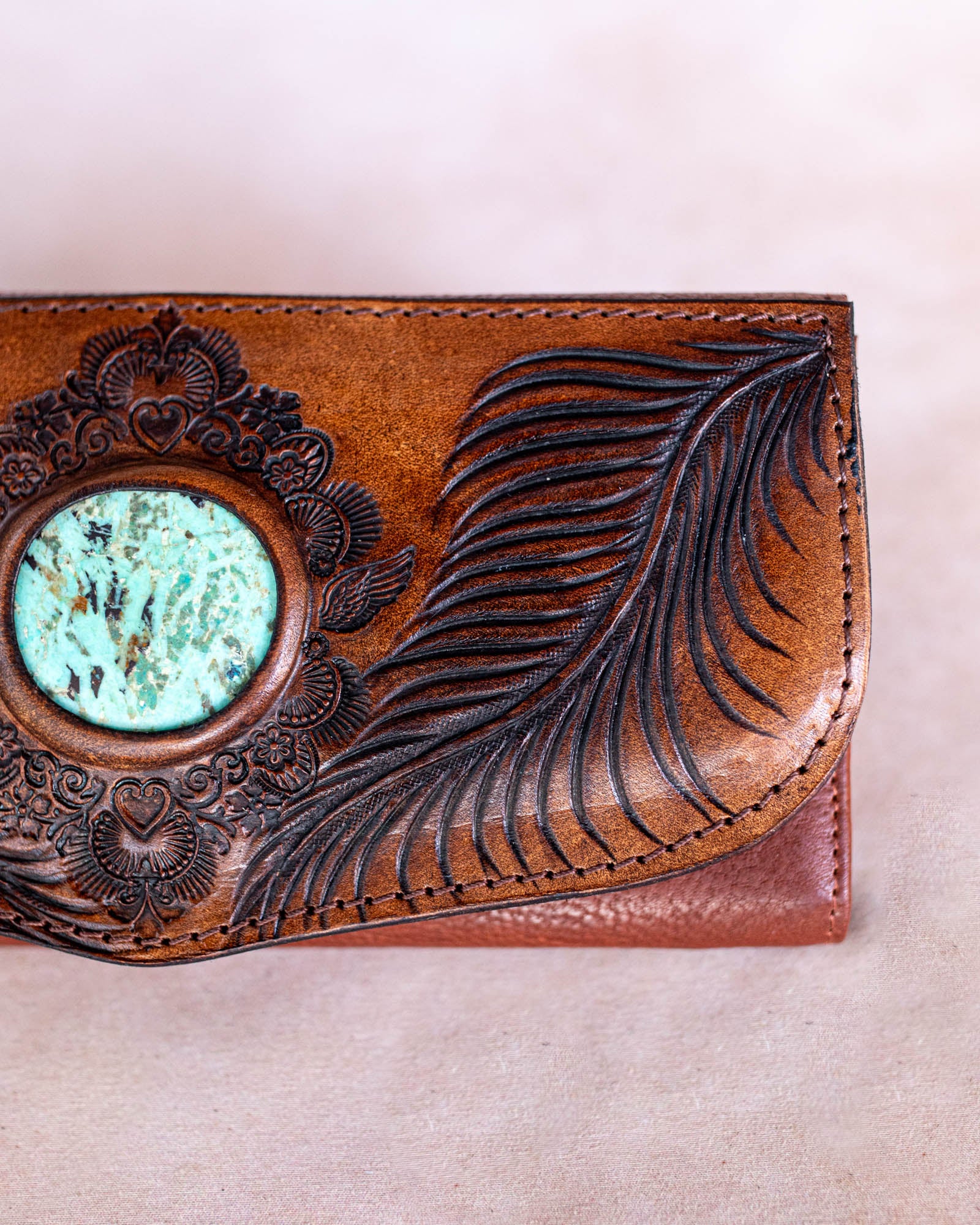 Eagle Feather Wallet with Mexican Turquoise