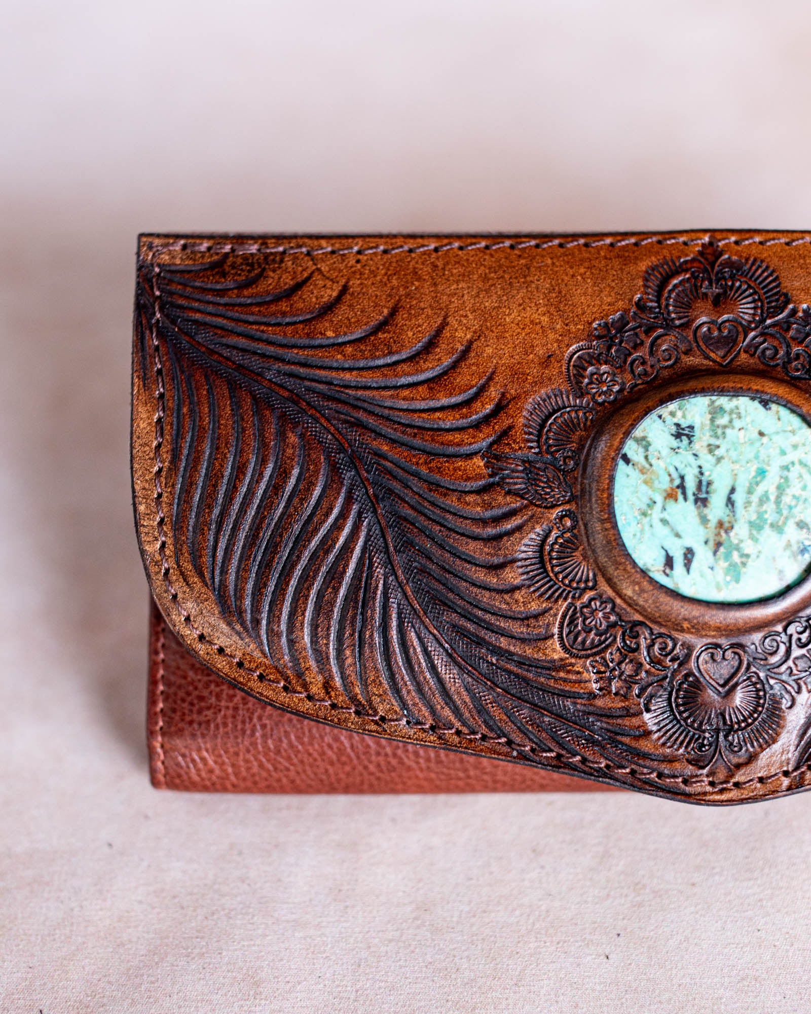Eagle Feather Wallet with Mexican Turquoise