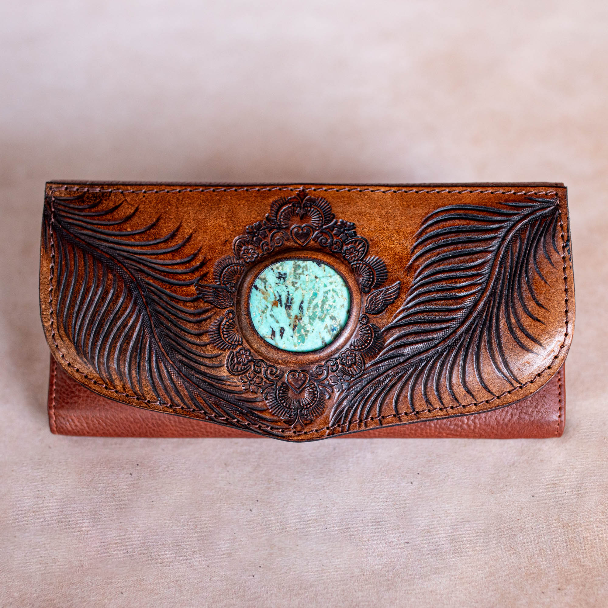 Eagle Feather Wallet with Mexican Turquoise