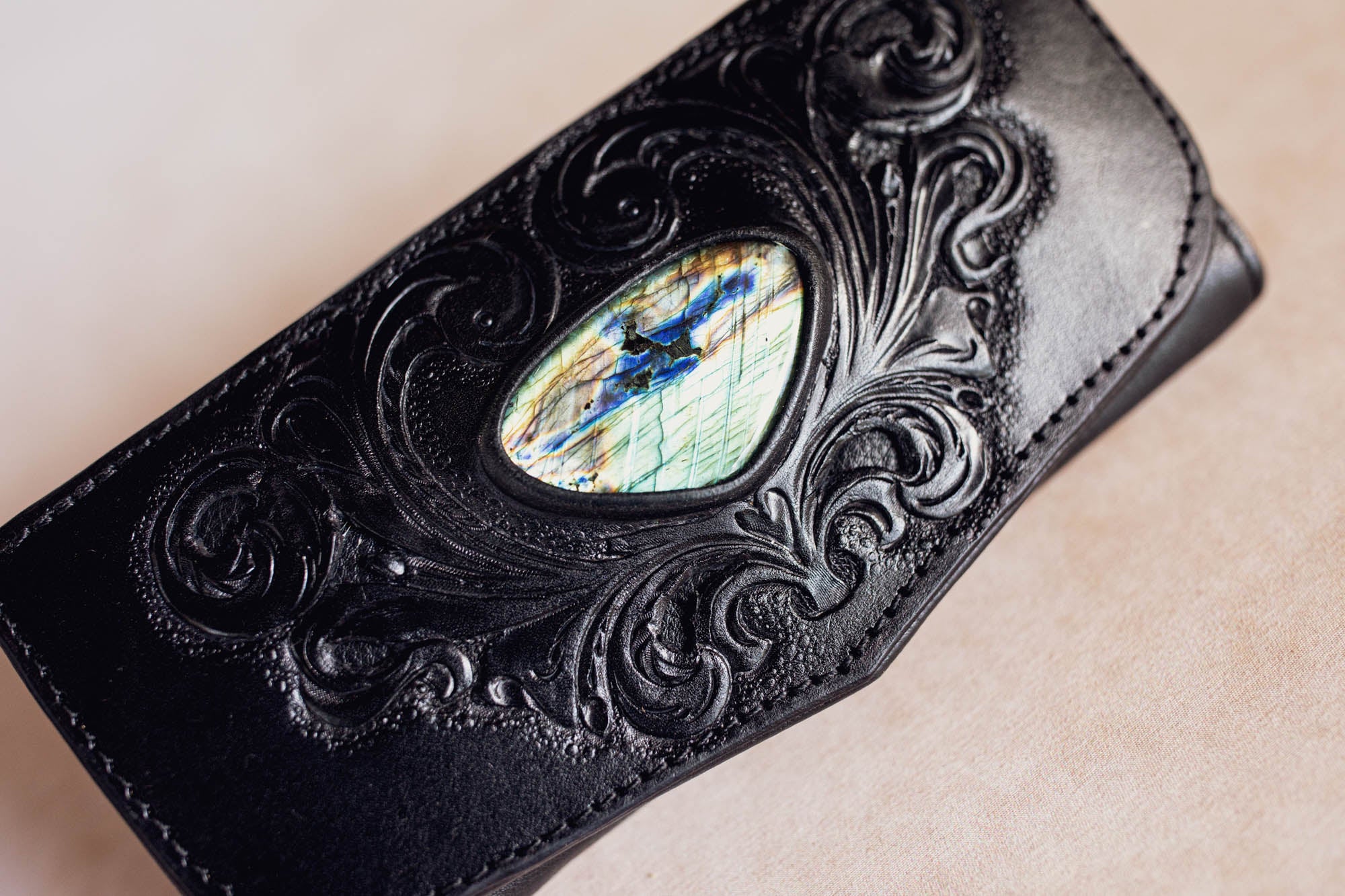 Black Magic Swirls Wallet with Labradorite