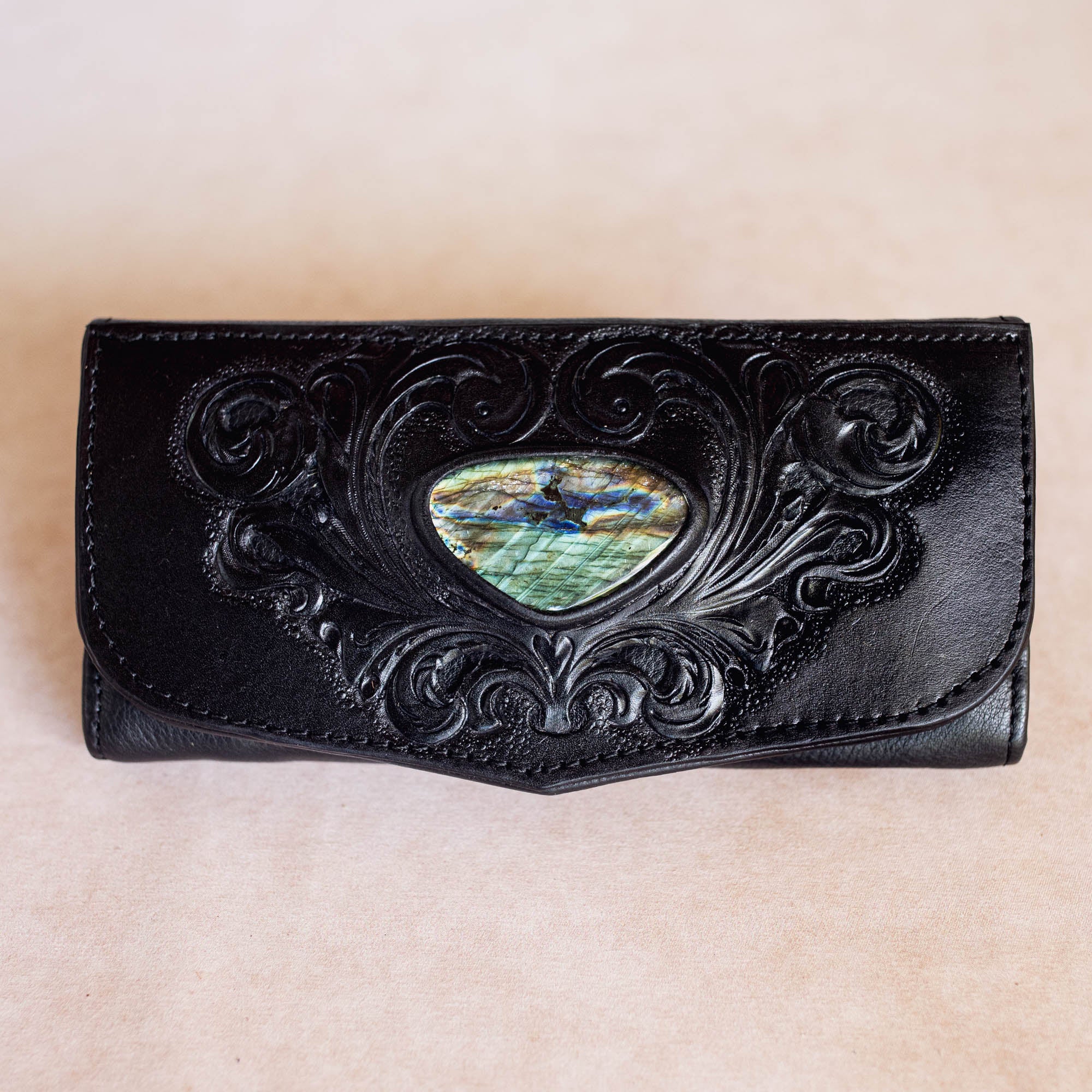 Black Magic Swirls Wallet with Labradorite