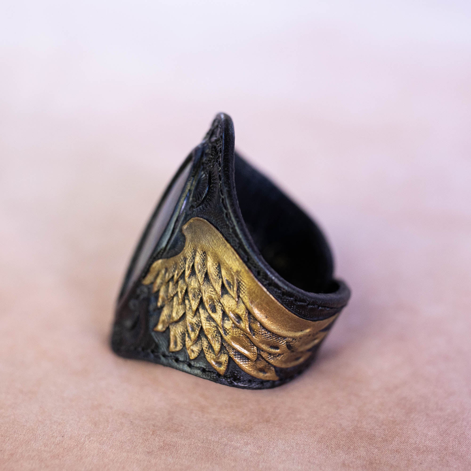 Black & Gold Guardian Wings Cuff with Labradorite