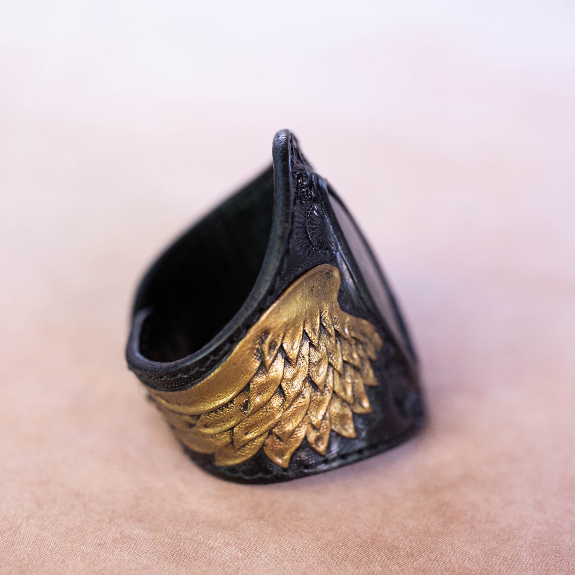 Black & Gold Guardian Wings Cuff with Labradorite